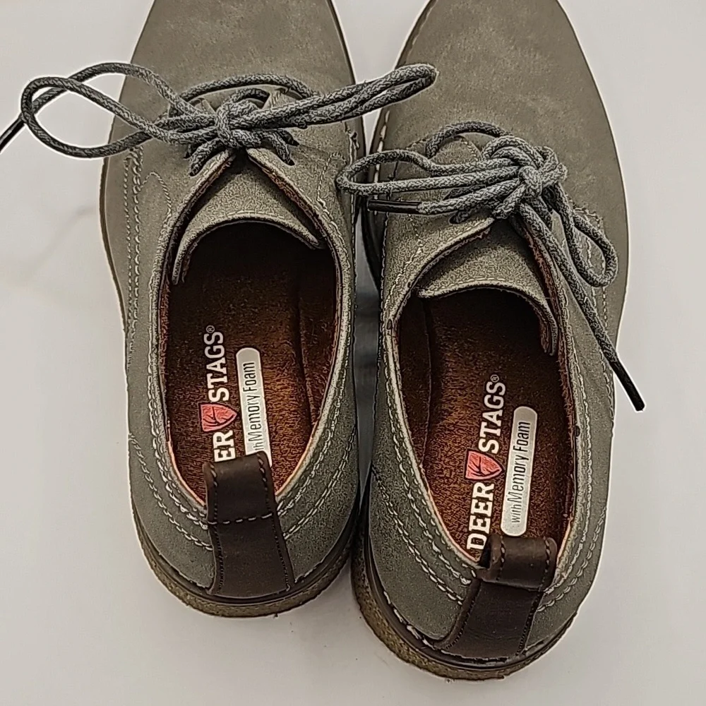 Deer Stags Zander Plain Toe Oxford Grey Faux Leather boys size 2